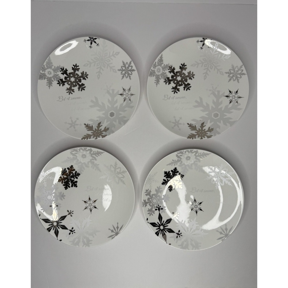 Set Of 4 Restoration Hardware Let it Snow 8.25" Cake Plates Holiday Christmas‎